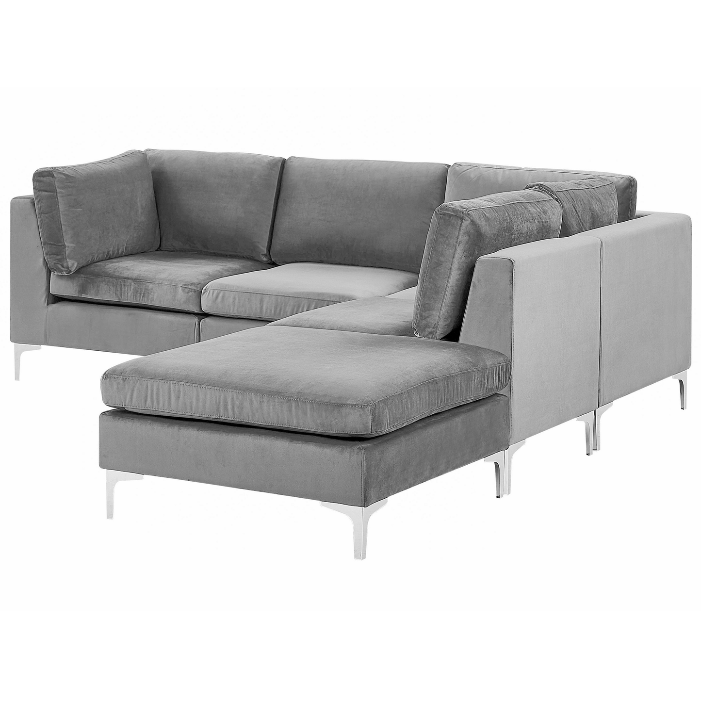 4-Sitzer Ecksofa Samtstoff grau linksseitig mit Ottomane EVJA
