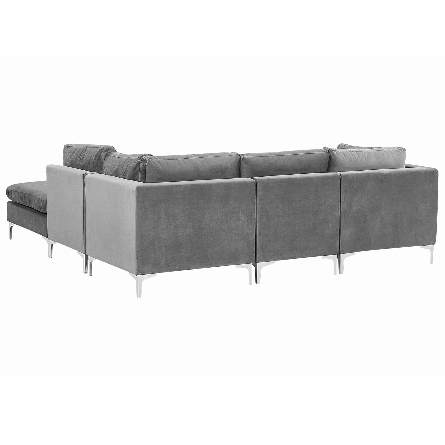 4-Sitzer Ecksofa Samtstoff grau linksseitig mit Ottomane EVJA