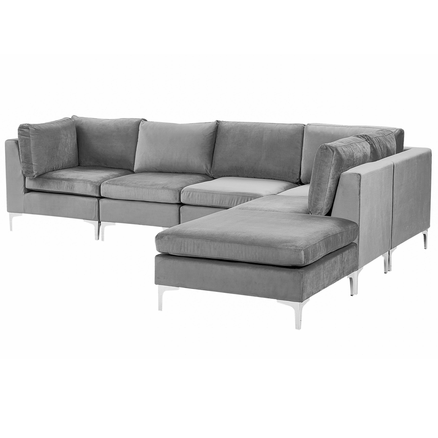 5-Sitzer Ecksofa Samtstoff grau linksseitig mit Ottomane EVJA