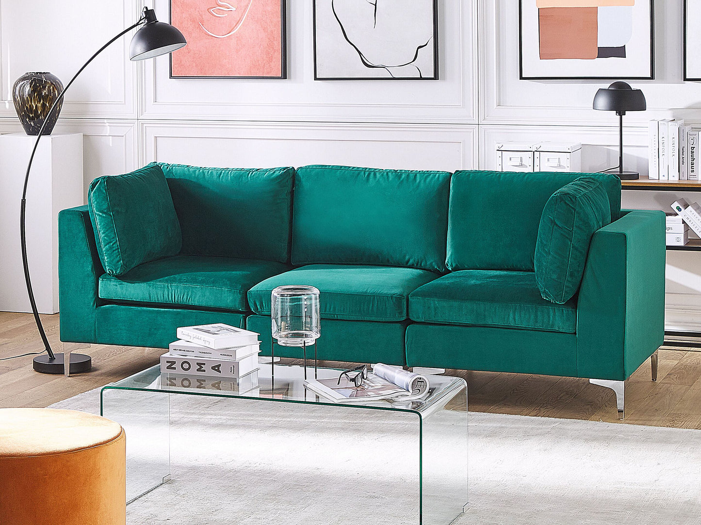 3-Sitzer Modulsofa Samtstoff grün mit Metallbeinen EVJA