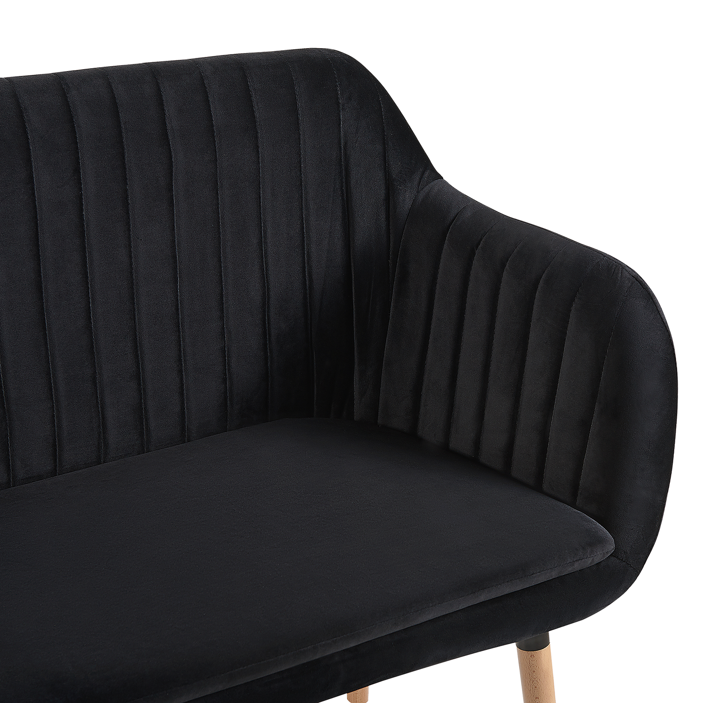 2-Sitzer Küchensofa Samtstoff schwarz / heller Holzfarbton TABY