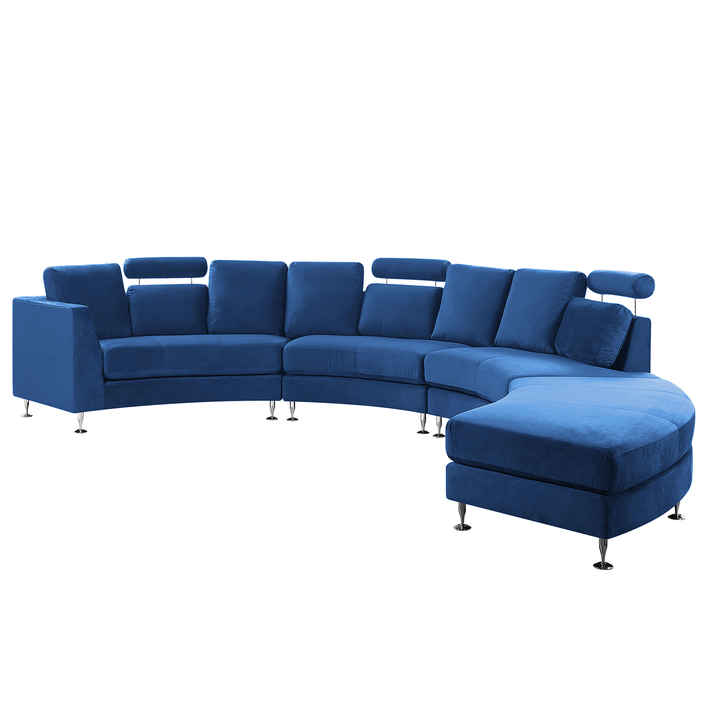 7-Sitzer Sofa Samtstoff dunkelblau halbrund mit Ottomane ROTUNDE