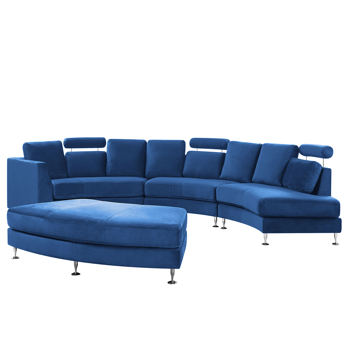 7-Sitzer Sofa Samtstoff dunkelblau halbrund mit Ottomane ROTUNDE