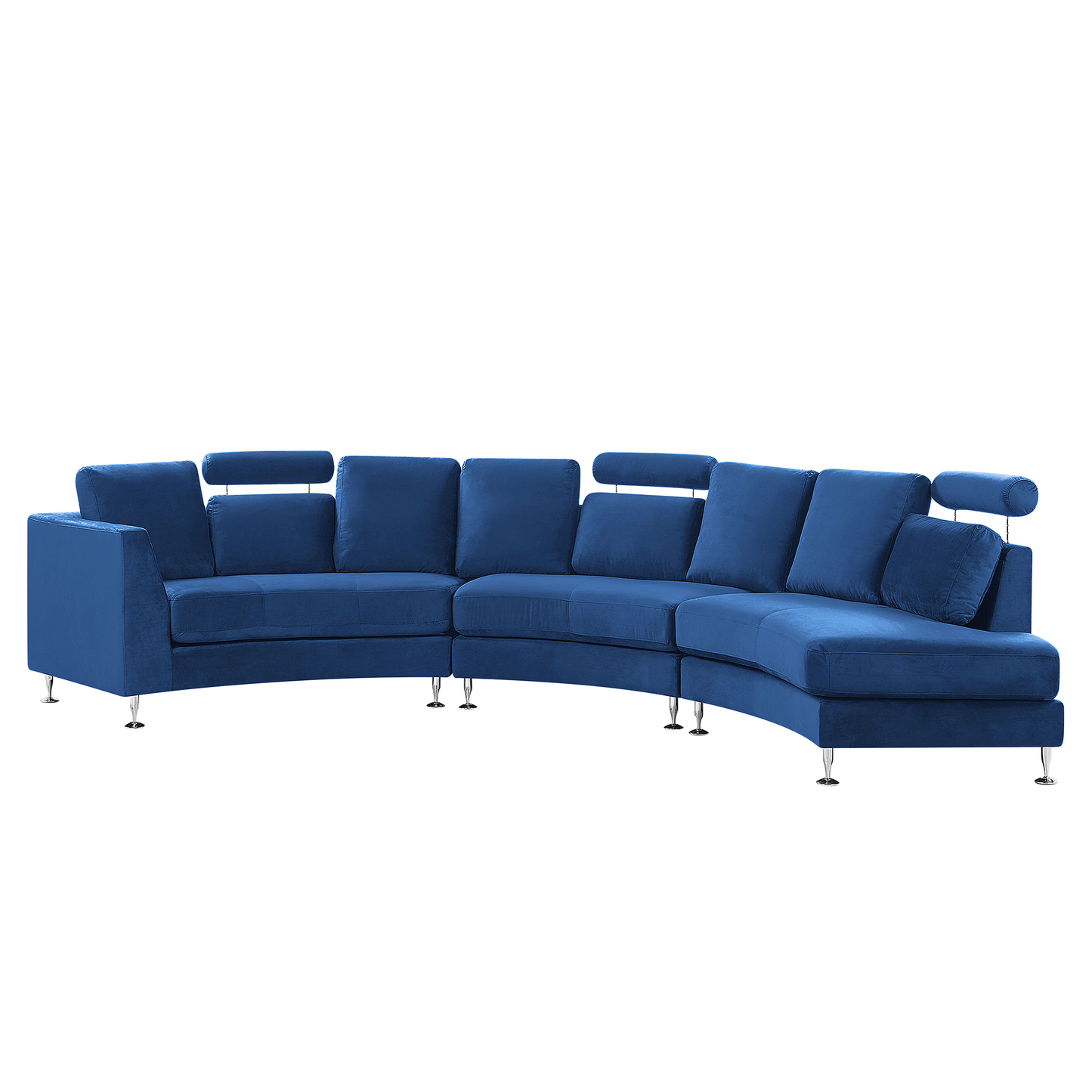 7-Sitzer Sofa Samtstoff dunkelblau halbrund mit Ottomane ROTUNDE