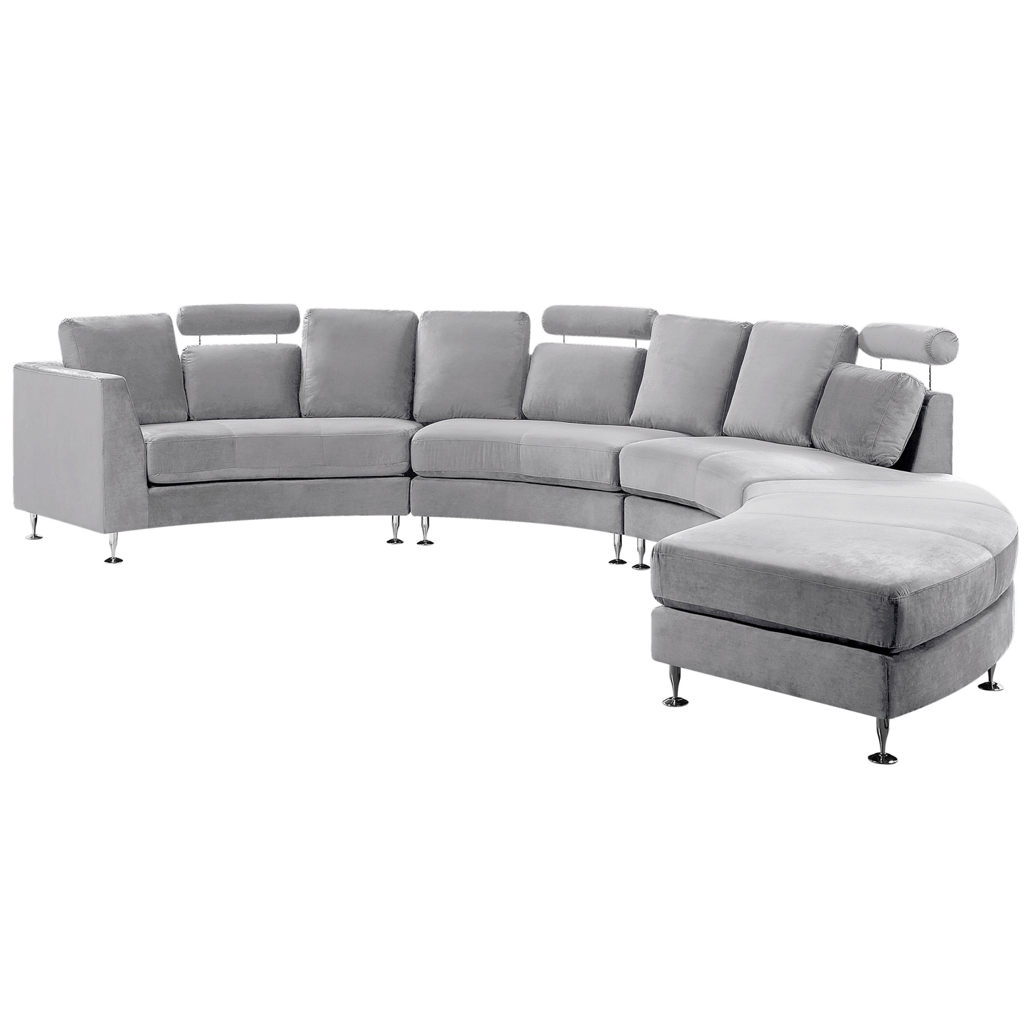 7-Sitzer Sofa Samtstoff hellgrau halbrund mit Ottomane ROTUNDE