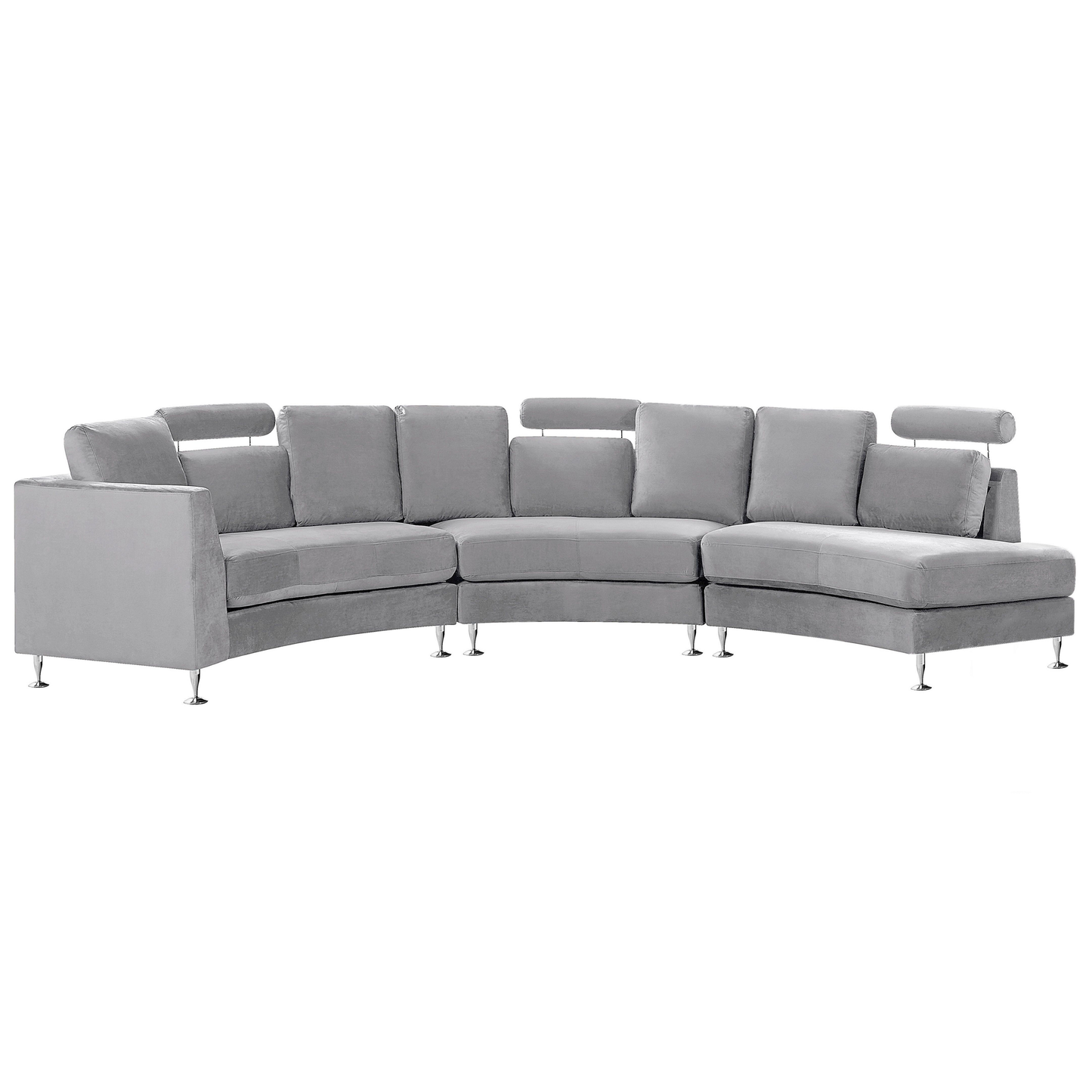 7-Sitzer Sofa Samtstoff hellgrau halbrund mit Ottomane ROTUNDE
