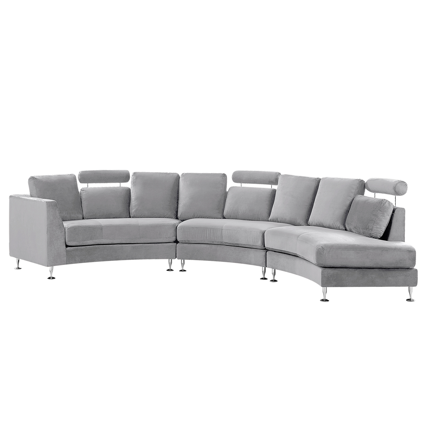 7-Sitzer Sofa Samtstoff hellgrau halbrund mit Ottomane ROTUNDE