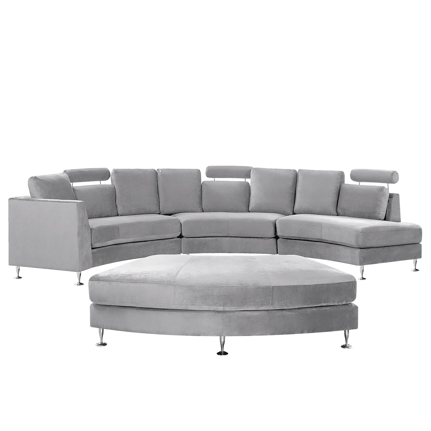 7-Sitzer Sofa Samtstoff hellgrau halbrund mit Ottomane ROTUNDE