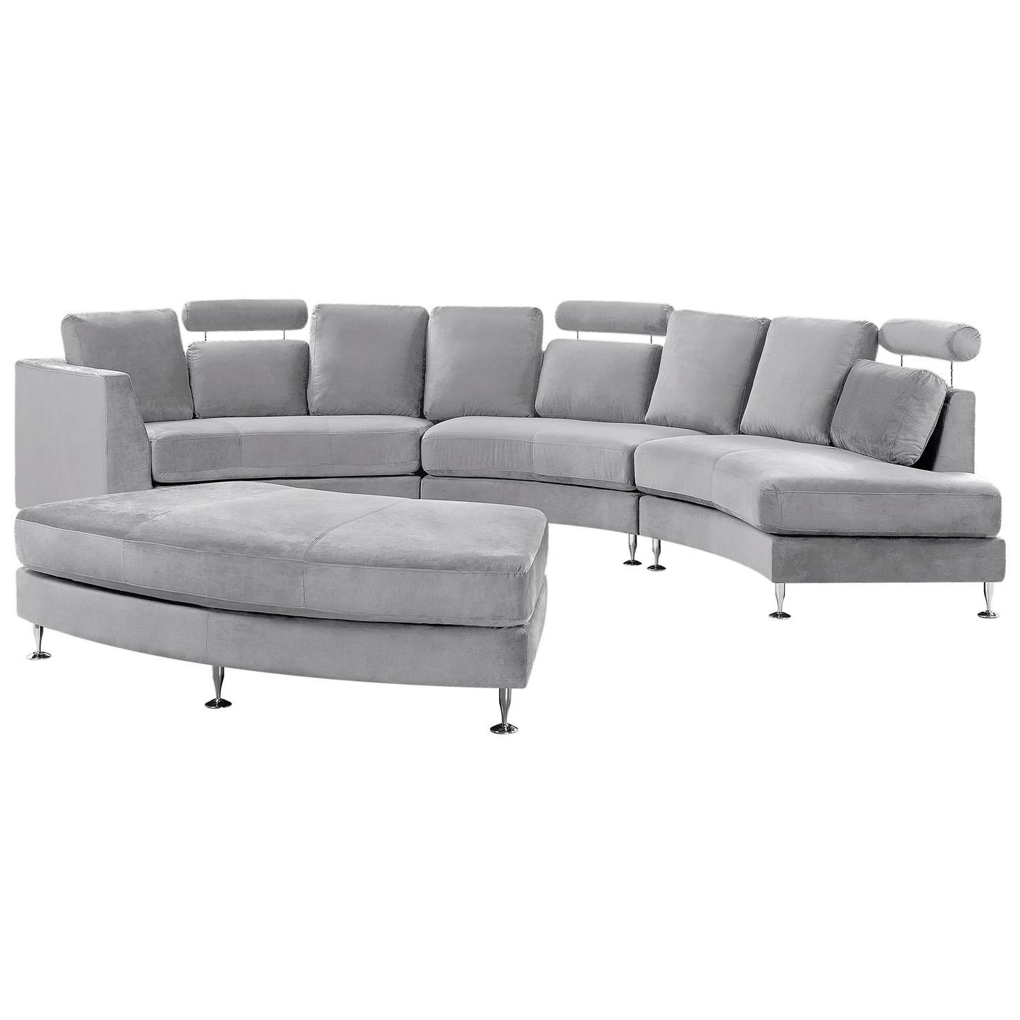 7-Sitzer Sofa Samtstoff hellgrau halbrund mit Ottomane ROTUNDE