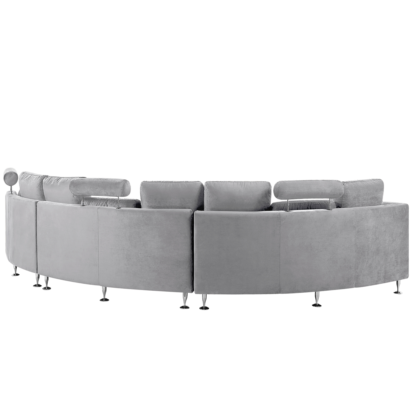 7-Sitzer Sofa Samtstoff hellgrau halbrund mit Ottomane ROTUNDE
