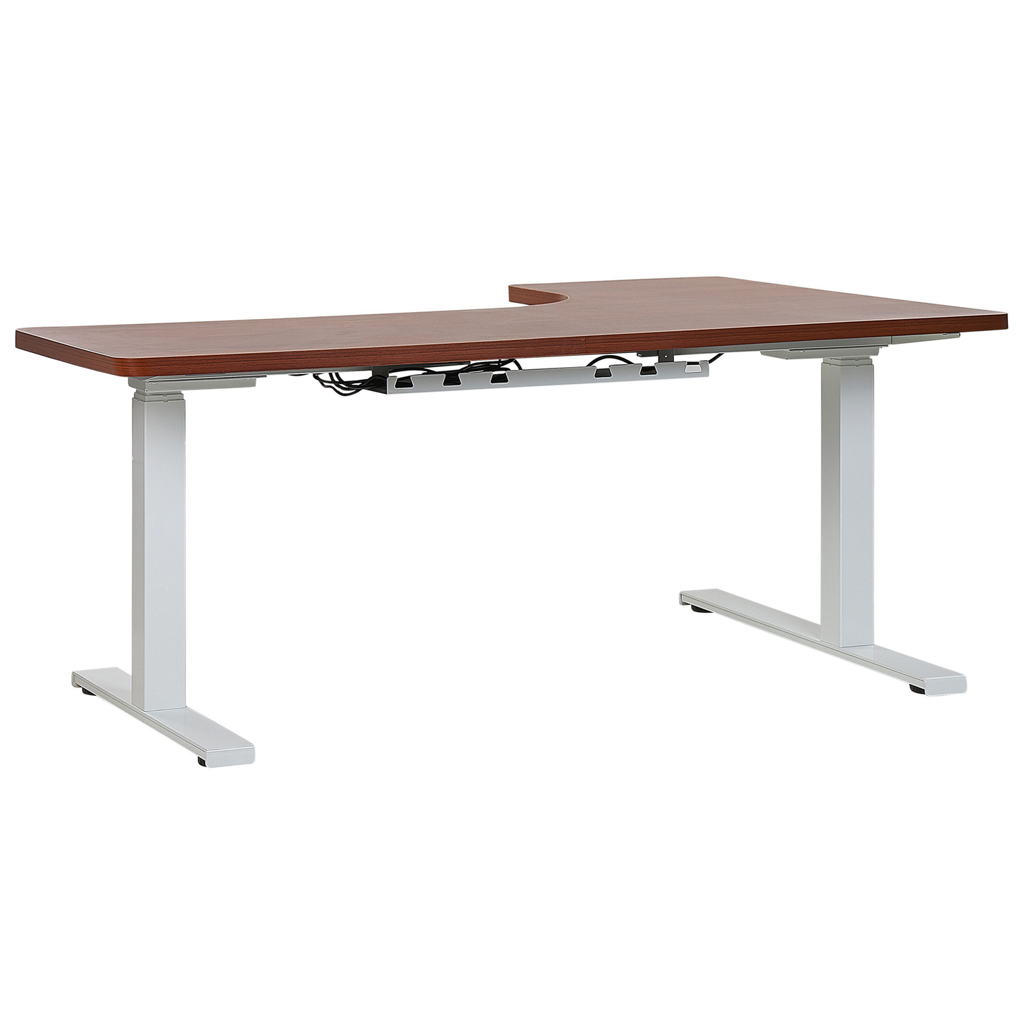 Verstellbarer Eckschreibtisch Elektrisch 160 x 110 cm Linksseitig Dunkler Holzfarbton DESTIN