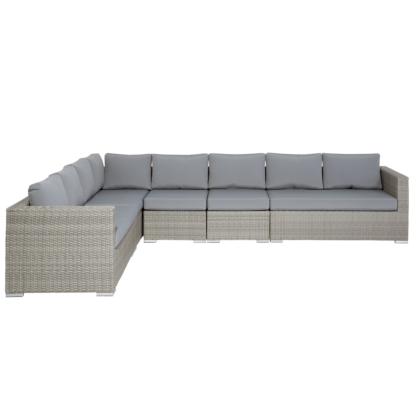 Lounge Set mit Tisch 8-Sitzer XXL rechtsseitig modular Polyrattan Grau