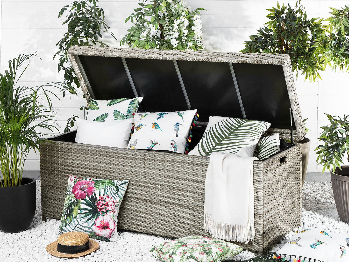 Aufbewahrungsbox MODENA Polyrattan 158 cm 63 cm Grau