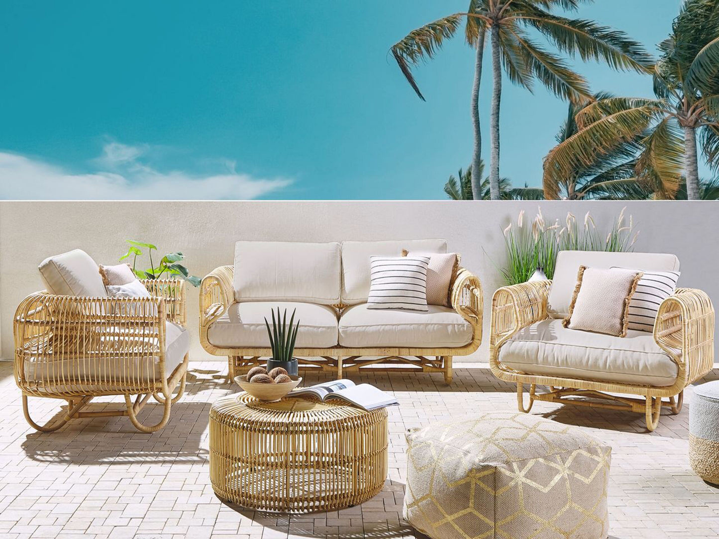 Lounge Set mit Tisch 5-Sitzer DOLCEDO/LIMNI Rattan Beige