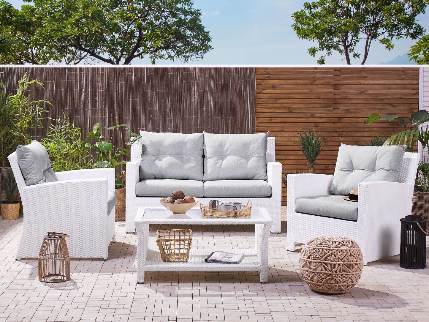 Lounge Set mit Tisch 4-Sitzer MARINO Polyrattan Weiss
