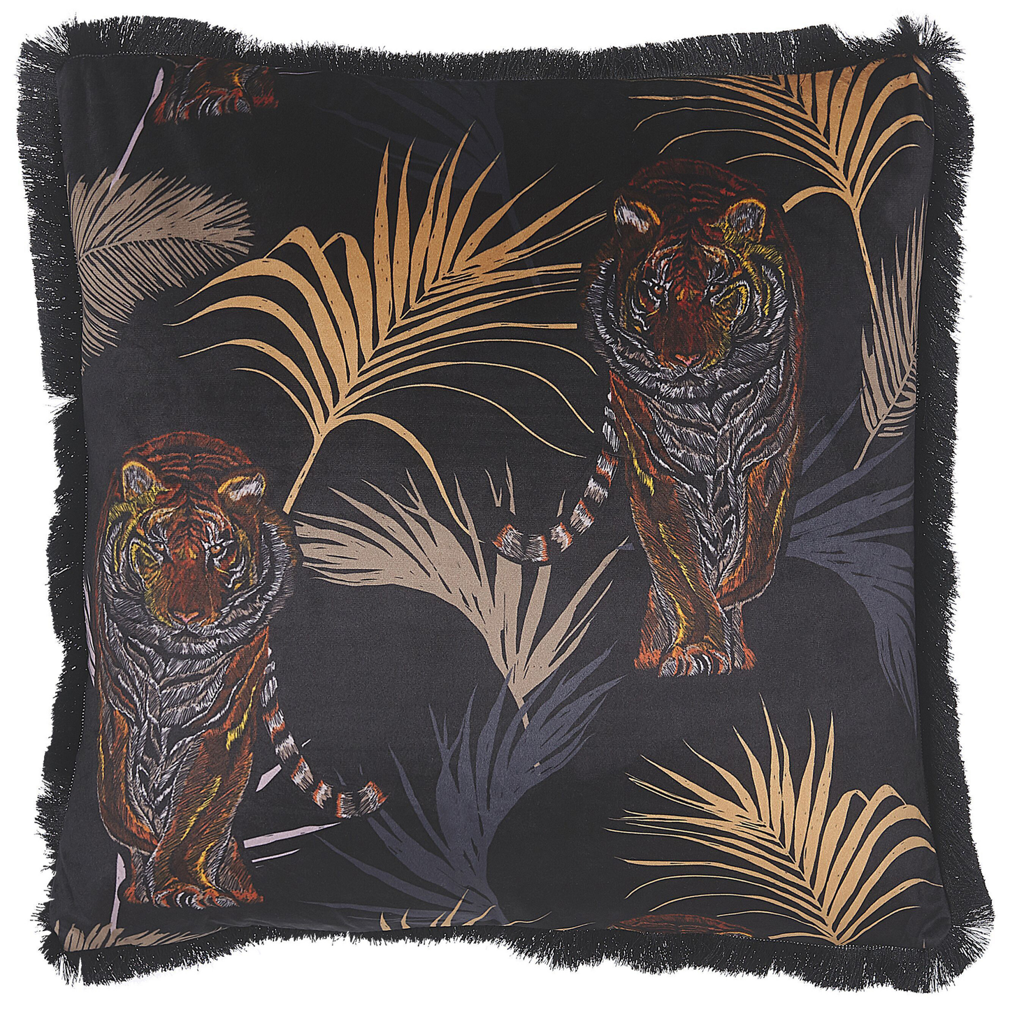 Dekokissen 2er Set RAMTEK Samtstoff 45 x 45 cm Schwarz Tiermuster