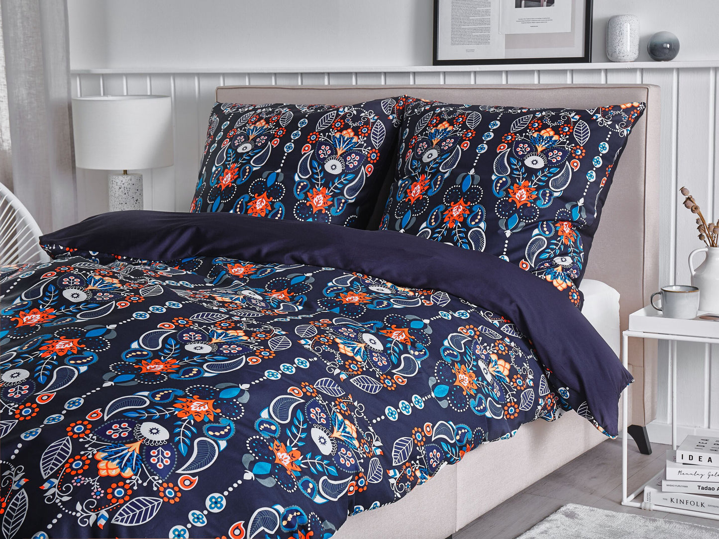 Bettwäsche-Set MADRONA Baumwollsatin 135 x 200 cm Dunkelblau