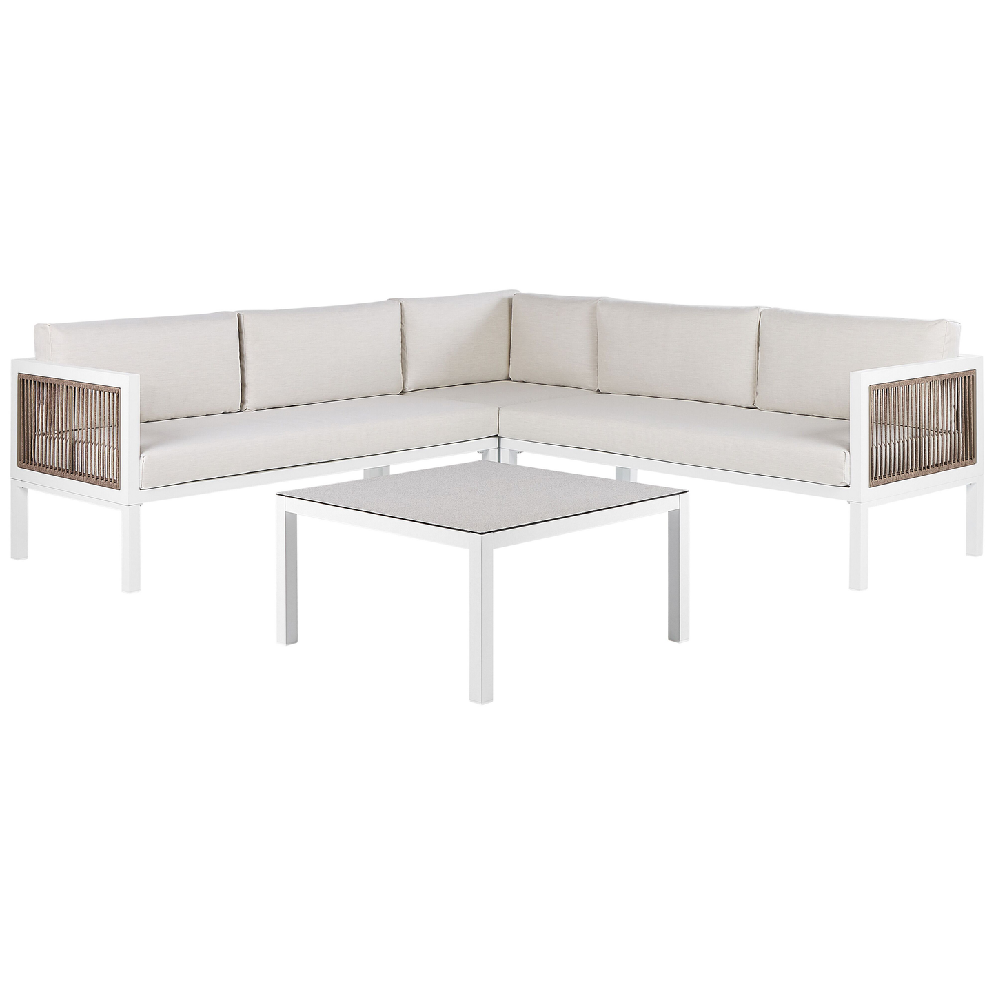 Garten Ecksofa mit Tisch 4-Sitzer BORELLO linksseitig Metall Beige