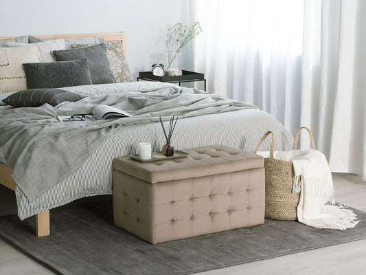 Aufbewahrungshocker MICHIGAN Samtstoff 72 cm 42 cm Hellbraun