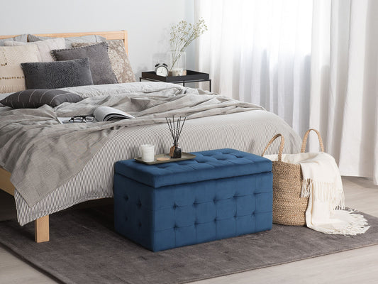 Aufbewahrungshocker MICHIGAN Samtstoff 72 cm 42 cm Dunkelblau