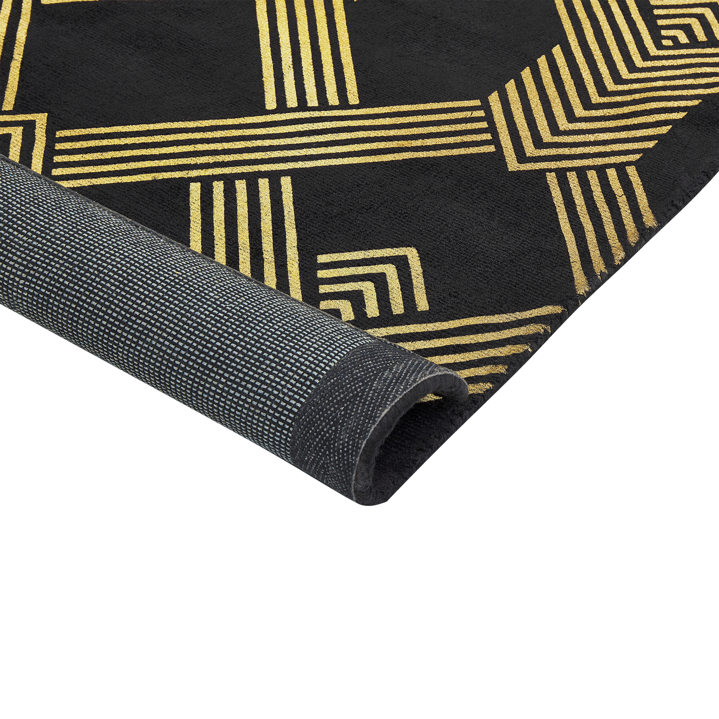 Teppich schwarz / gold 160 x 230 cm geometrisches Muster Kurzflor VEKSE