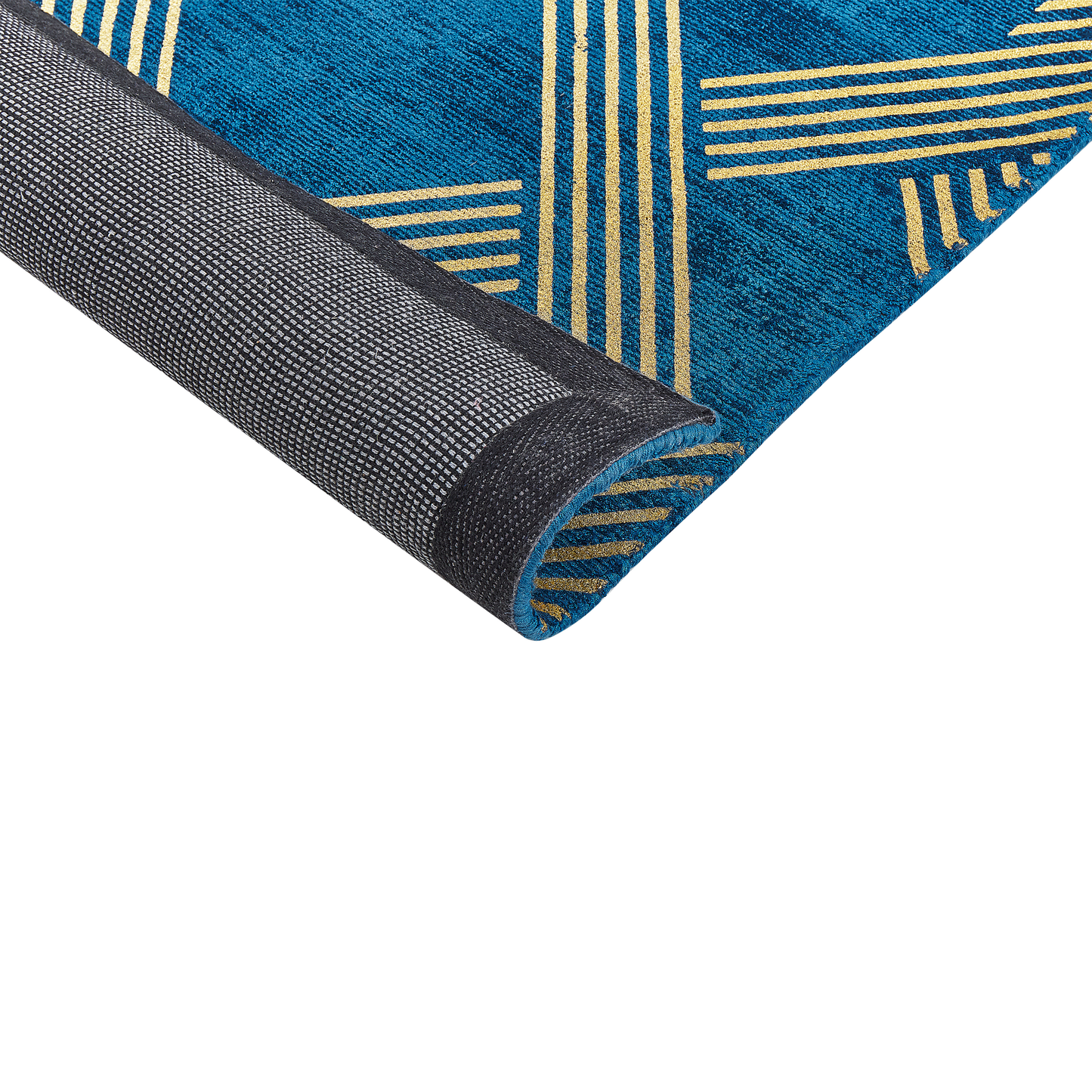 Teppich marineblau/gold 160 x 230 cm geometrisches Muster Kurzflor VEKSE