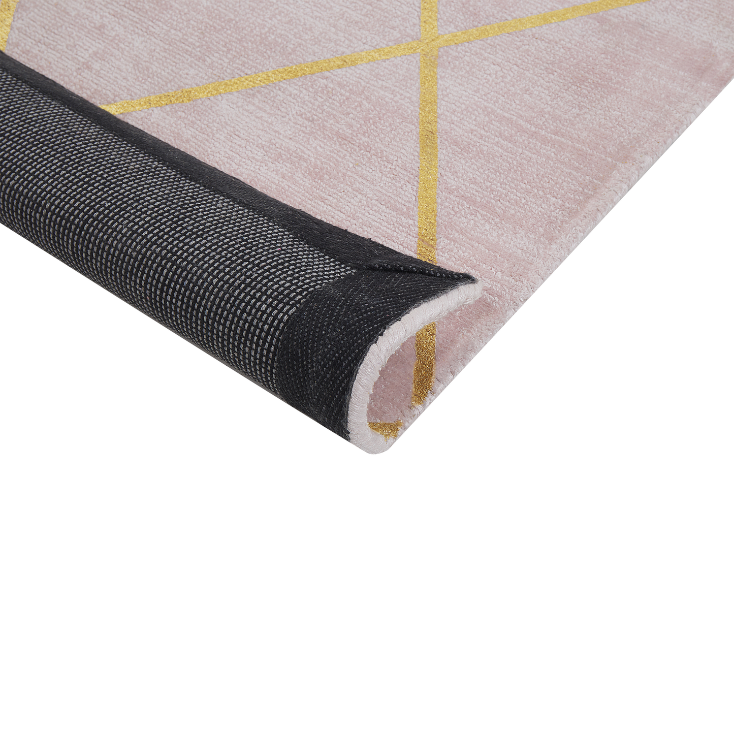 Teppich rosa / gold 80 x 150 cm kariertes Muster Kurzflor ATIKE