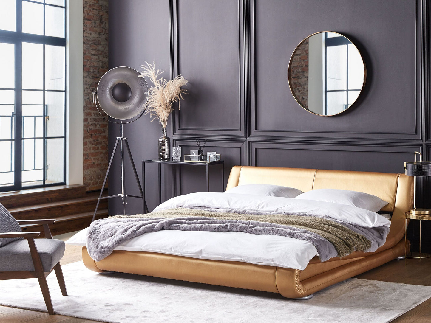 Lederbett gold Lattenrost 160 x 200 cm AVIGNON