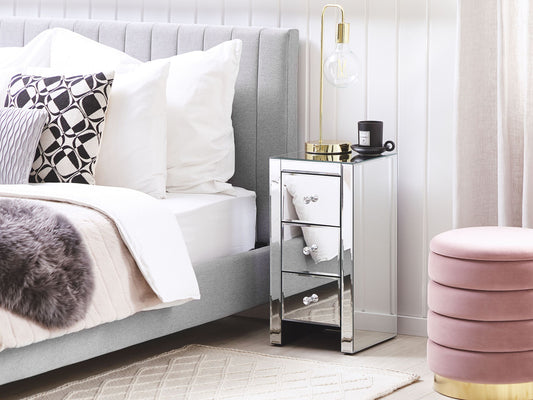 Nachttisch mit 3 Schublade LORRIS Glas Silber