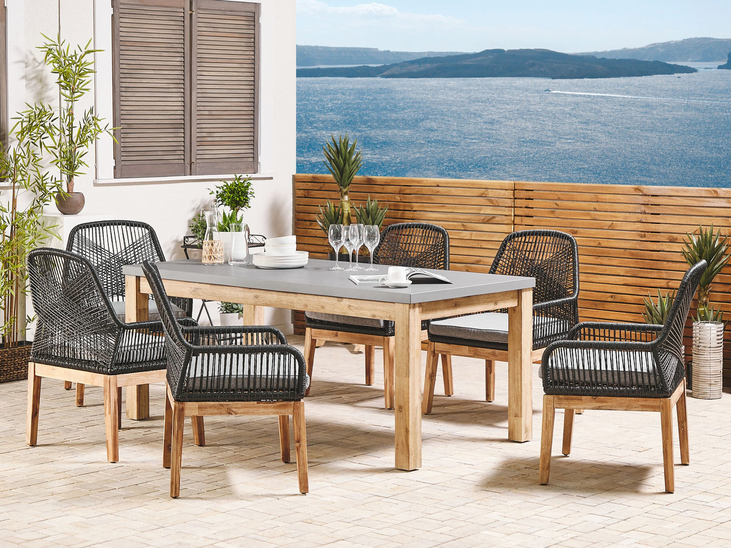 Set mit 2 Stühlen und Sitzkissen OLBIA Kunststoff Schwarz