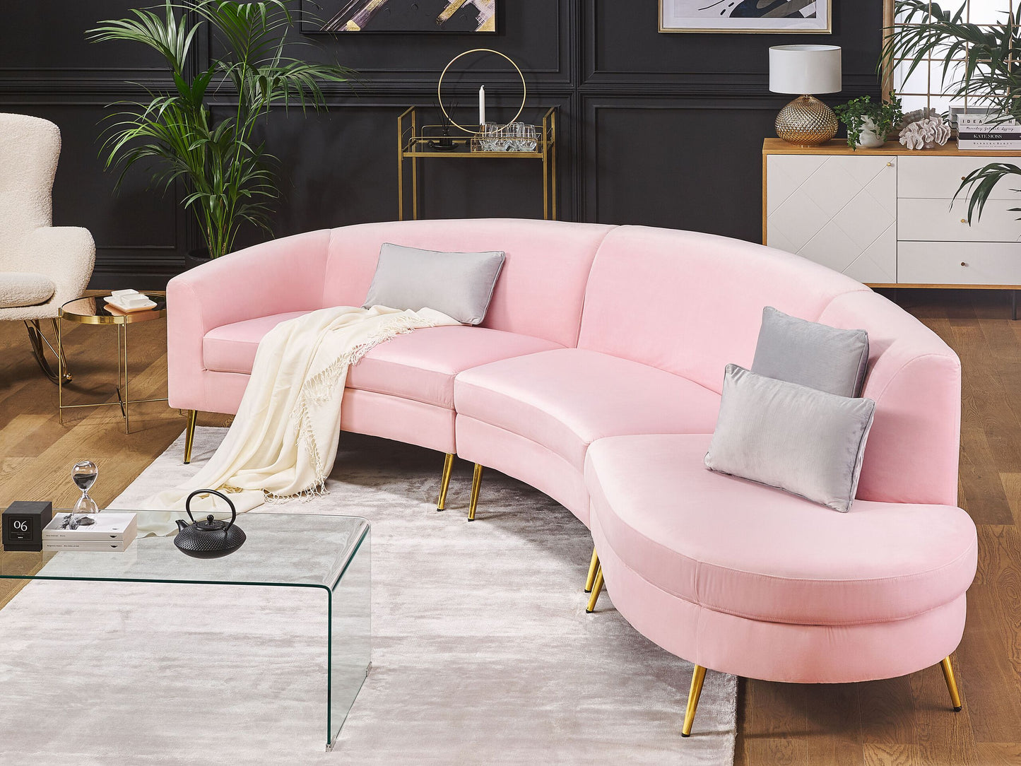 Sofa Samtstoff rosa geschwungene Form 4-Sitzer MOSS