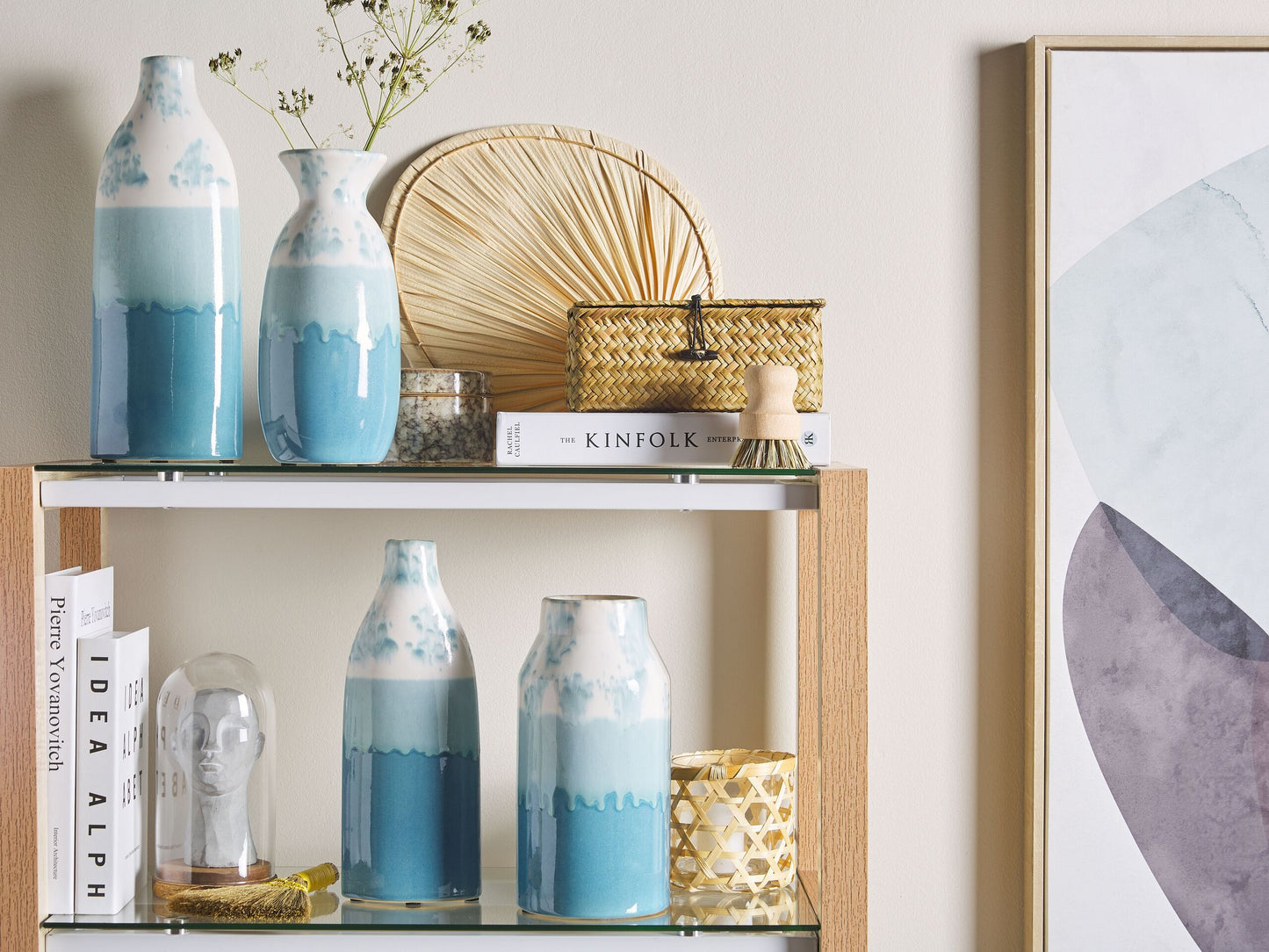 Steinzeug Blumenvase 26 Blau Weiss CHAMAIZI