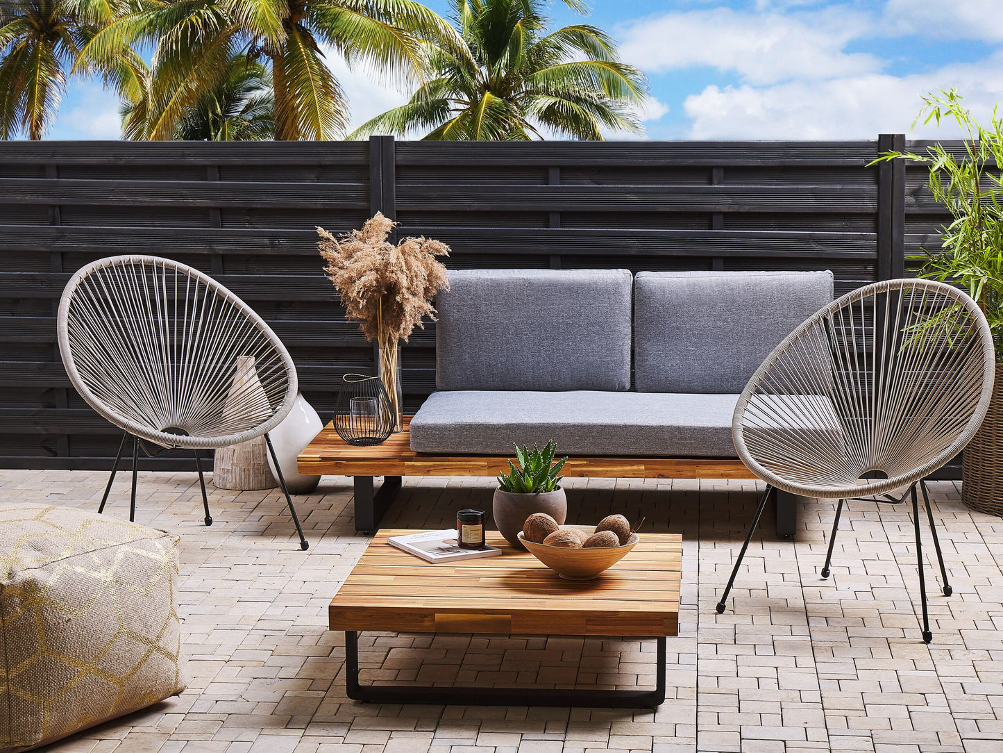 Gartenstuhl 2er Set ACAPULCO II Polyrattan Hellgrau