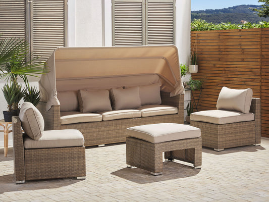 Lounge Set mit Tisch 5-Sitzer COCCOLIA modular Polyrattan Beige