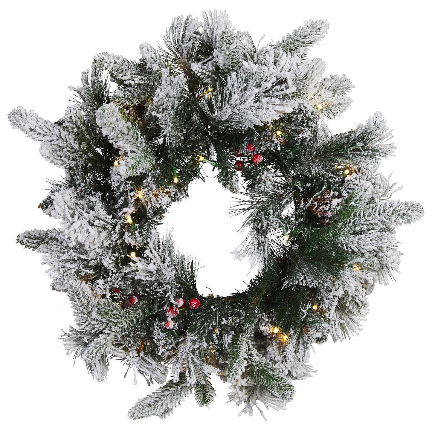 Dekokranz weiss mit LED-Beleuchtung Schnee bedeckt ⌀ 55 cm WHITEHORN