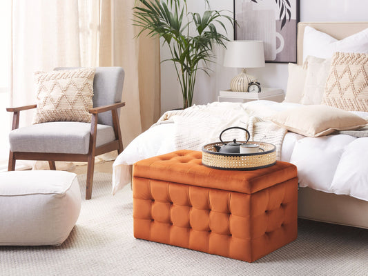 Aufbewahrungshocker MICHIGAN Samtstoff Orange