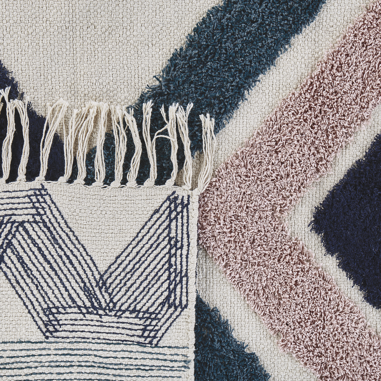 Teppich Baumwolle mehrfarbig 140 x 200 cm geometrisches Muster Fransen Kurzflor KOZLU