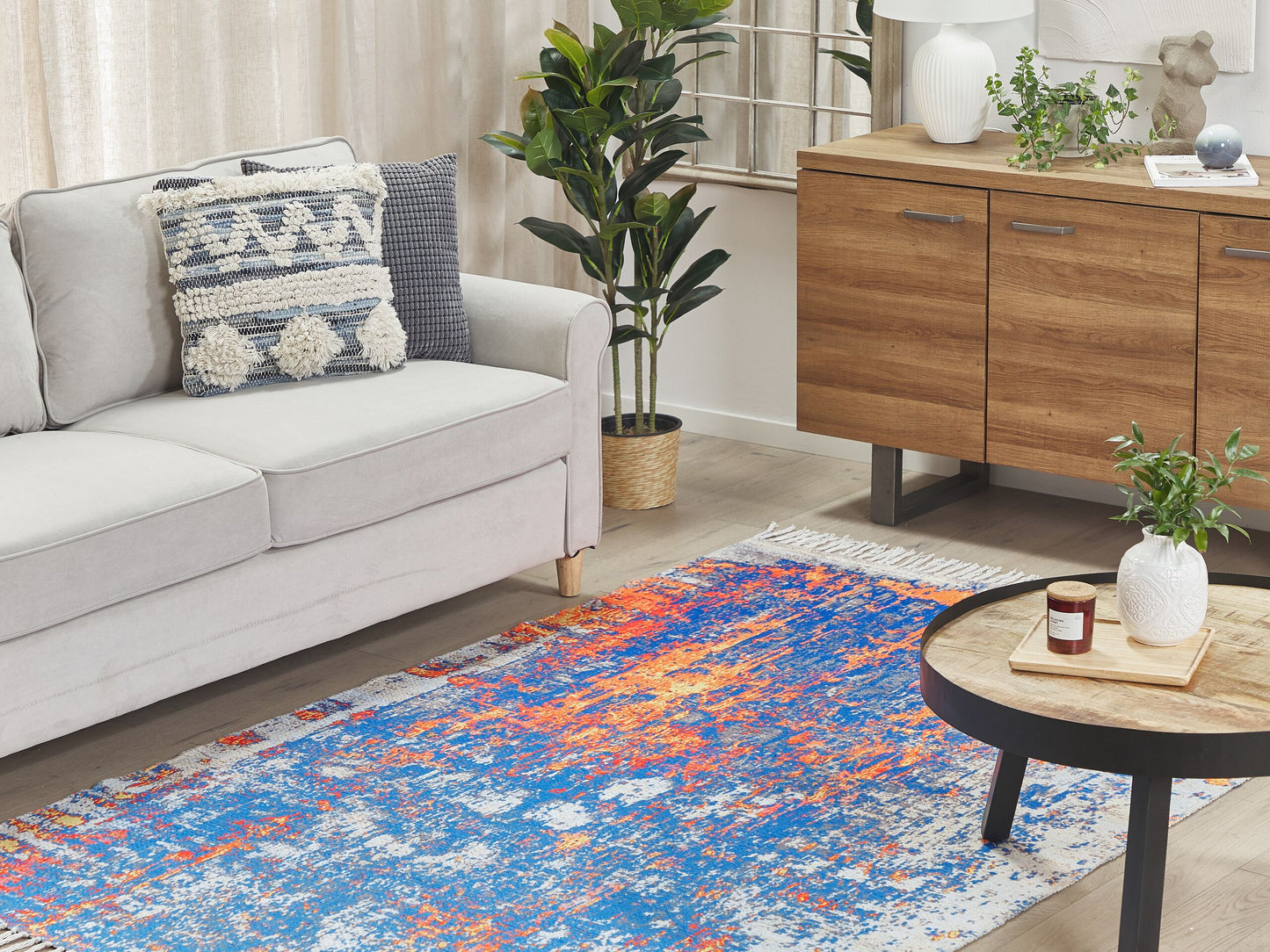 Teppich mehrfarbig 140 x 200 cm abstraktes Muster Fransen Kurzflor ACARLAR