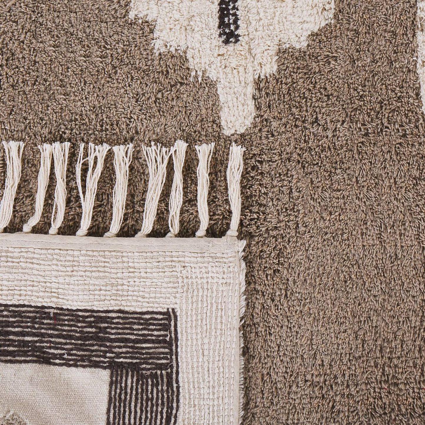 Teppich Baumwolle beige 140 x 200 cm geometrisches Muster Fransen Kurzflor GEYVE