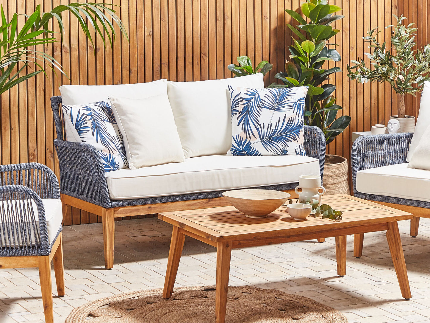 Gartenkissen 2er Set ELATI Pflanzenmuster 45 x 45 cm Marineblau