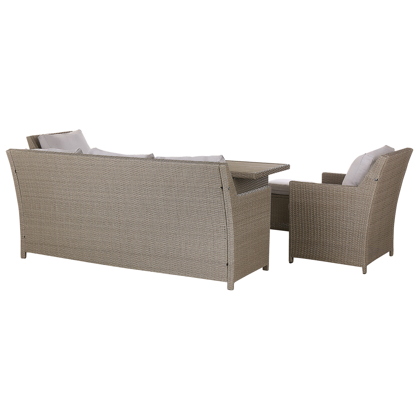 Lounge Set mit Tisch und Ottomane 5-Sitzer FONTI inkl. Kissen Polyrattan Taupe