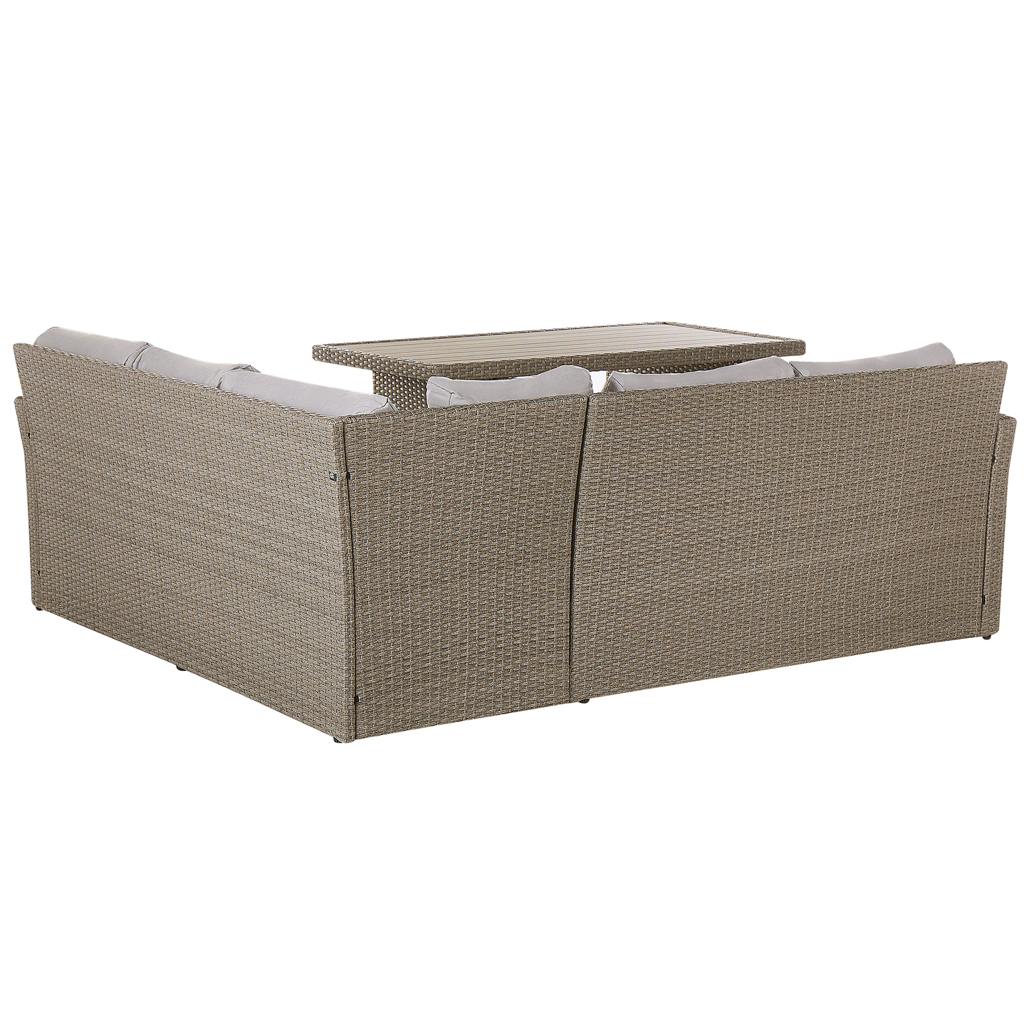 Lounge Set mit Tisch und Ottomane 5-Sitzer BARDI linksseitig inkl. Kissen Polyrattan Taupe
