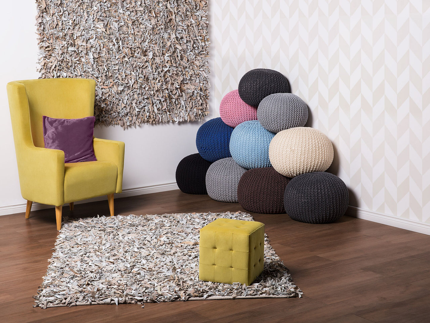 Teppich Leder hellbeige 80 x 150 cm Shaggy MUT
