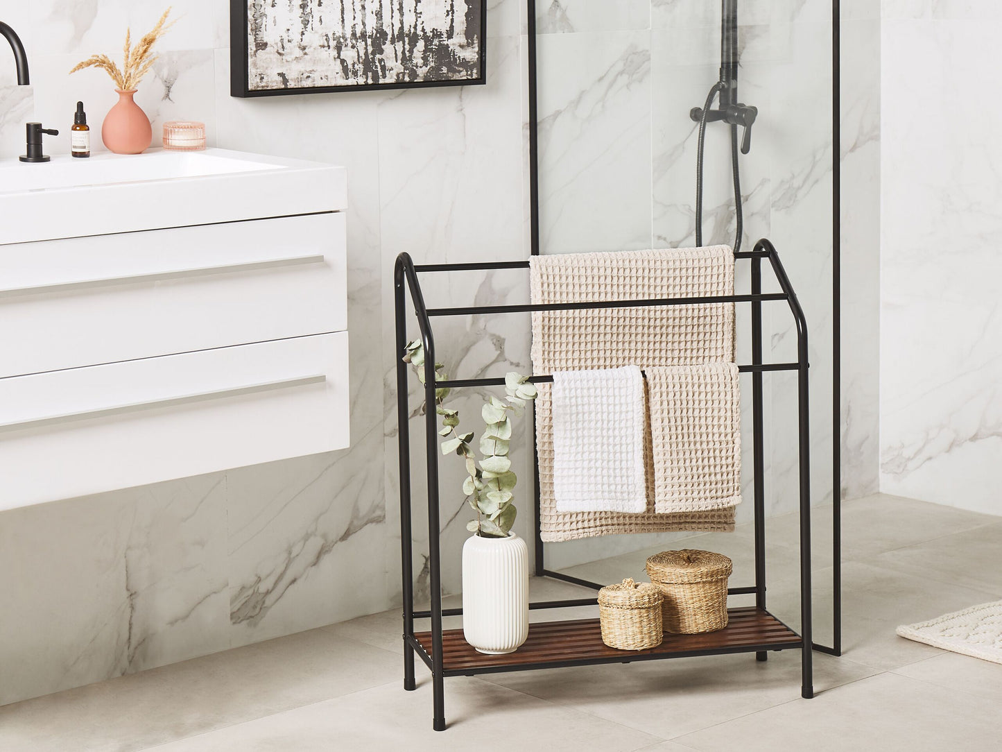 Handtuchhalter mit Ablage MURIVA Metall Schwarz