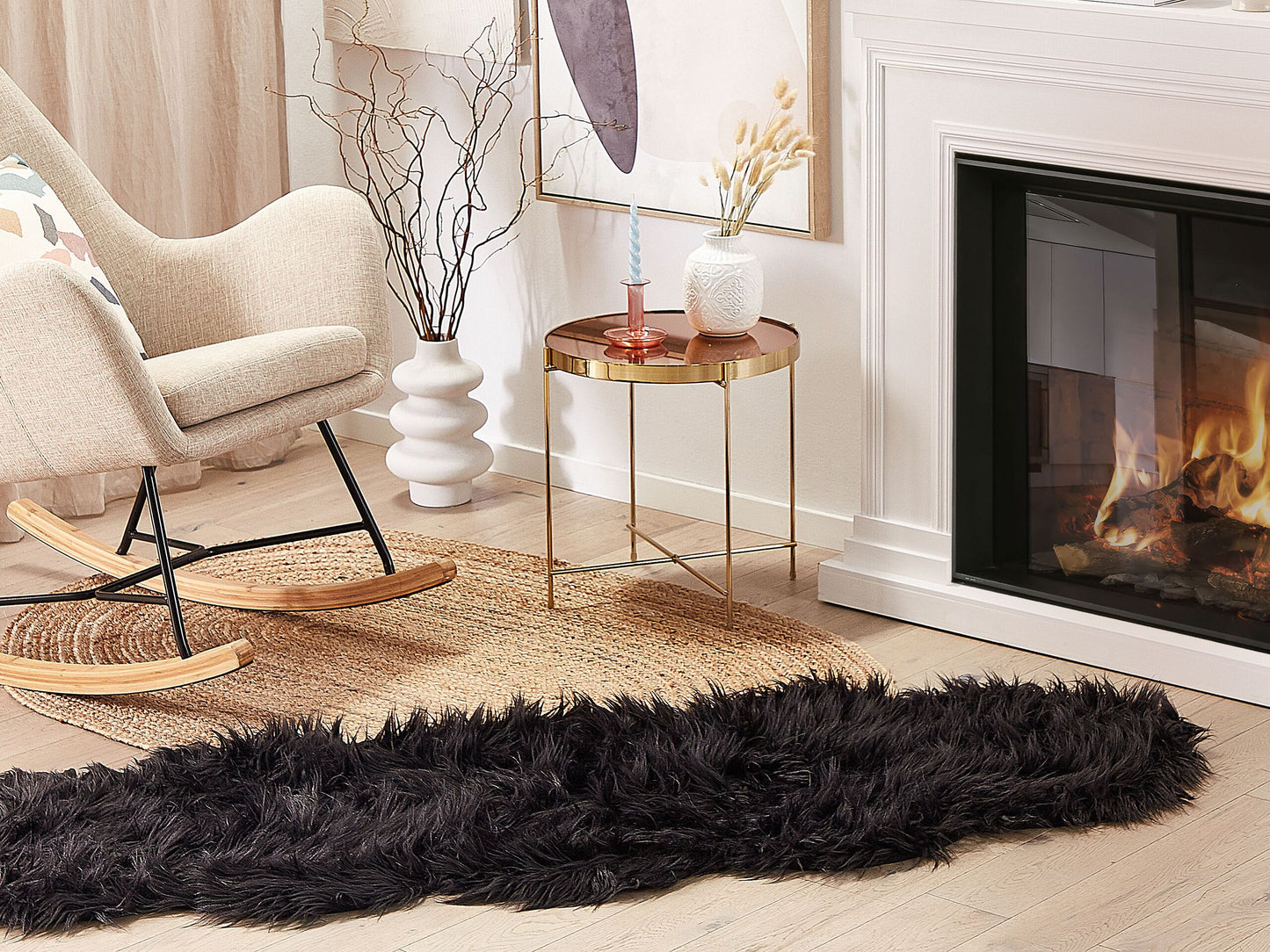 Kunstschaffell-Teppich schwarz 60 x 180 cm MAMUNGARI