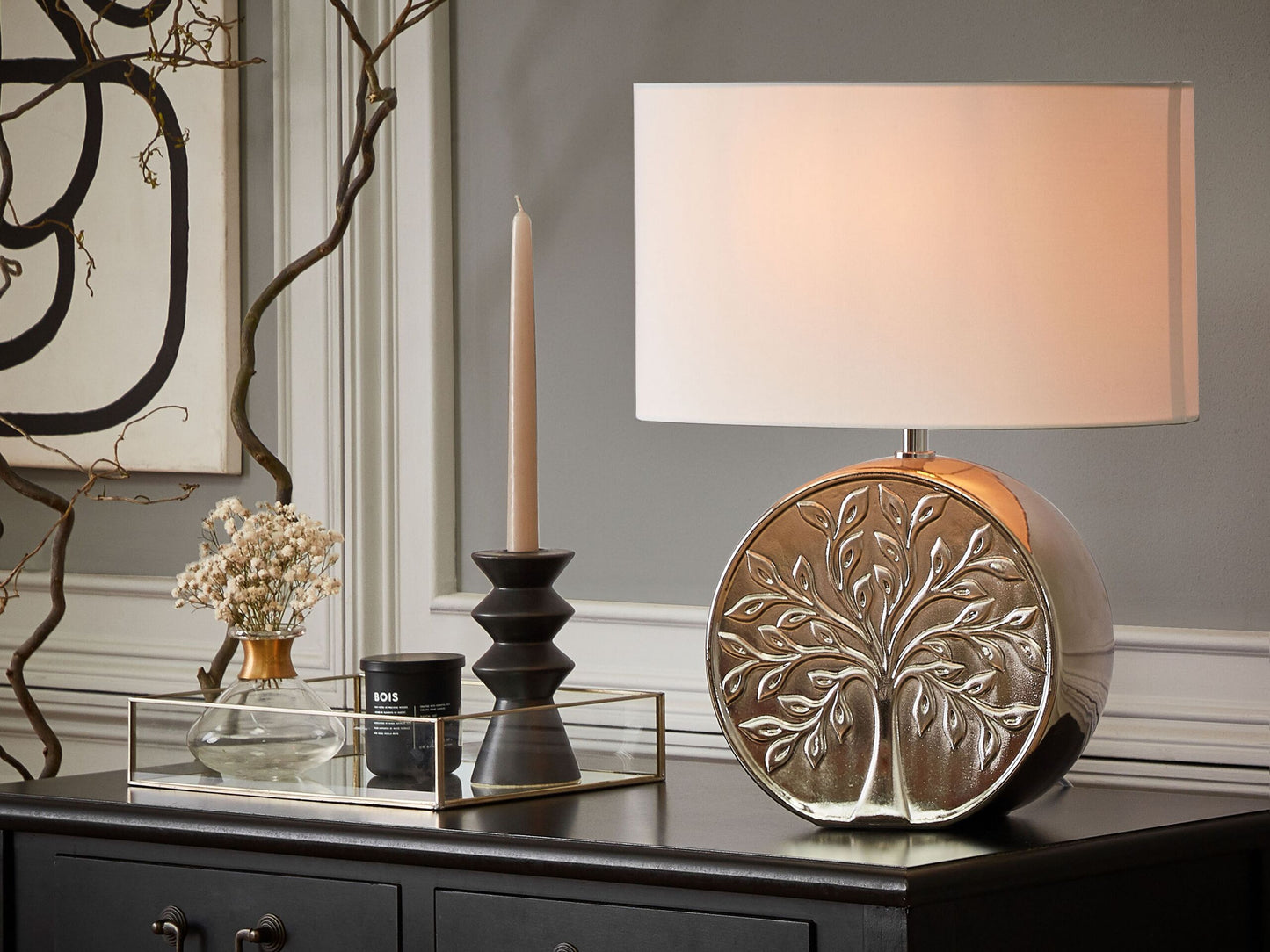 Tischleuchte KHERLEN Keramik Silber