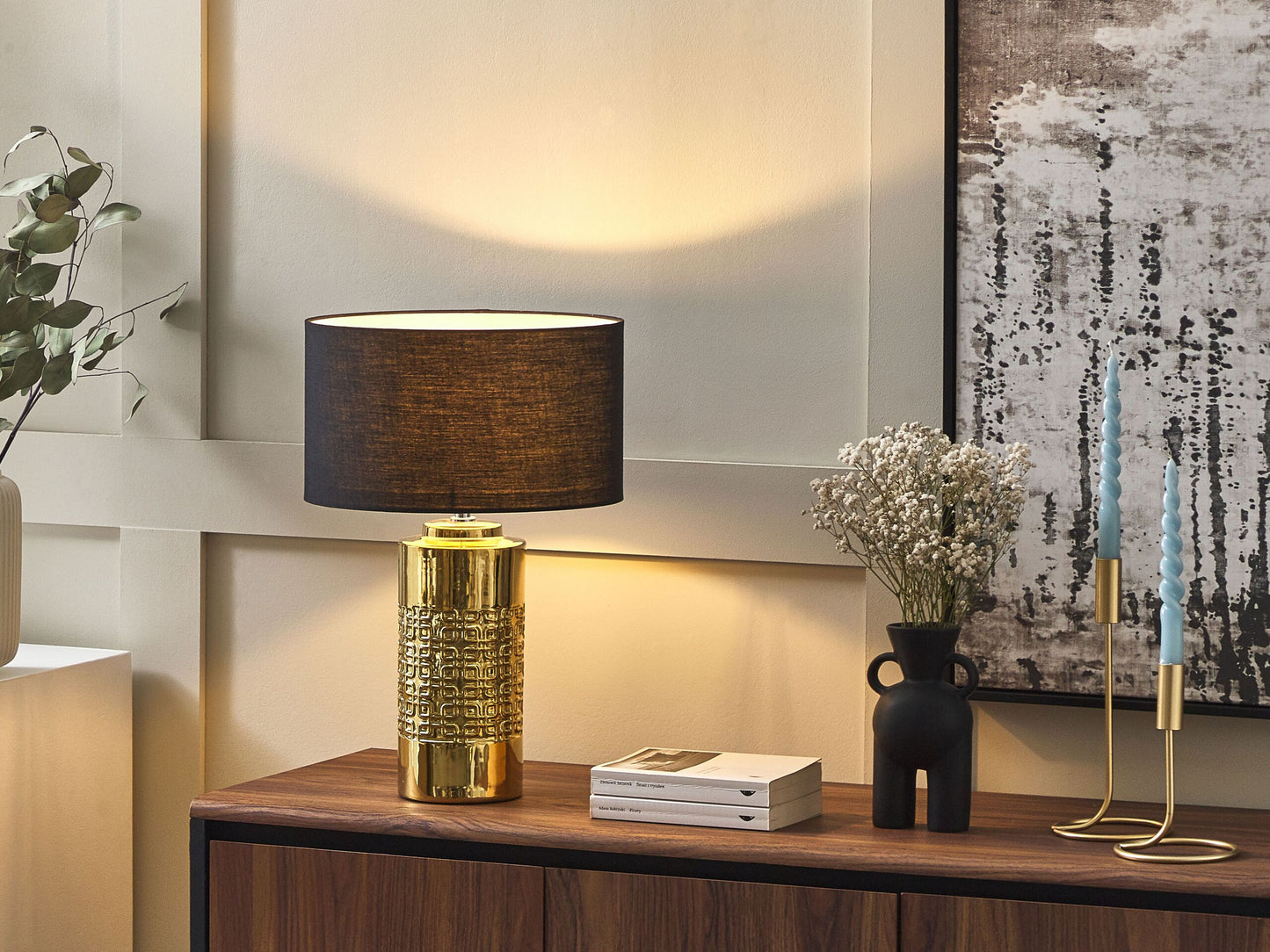 Tischlampe gold 48 cm Trommelform CIMARRON