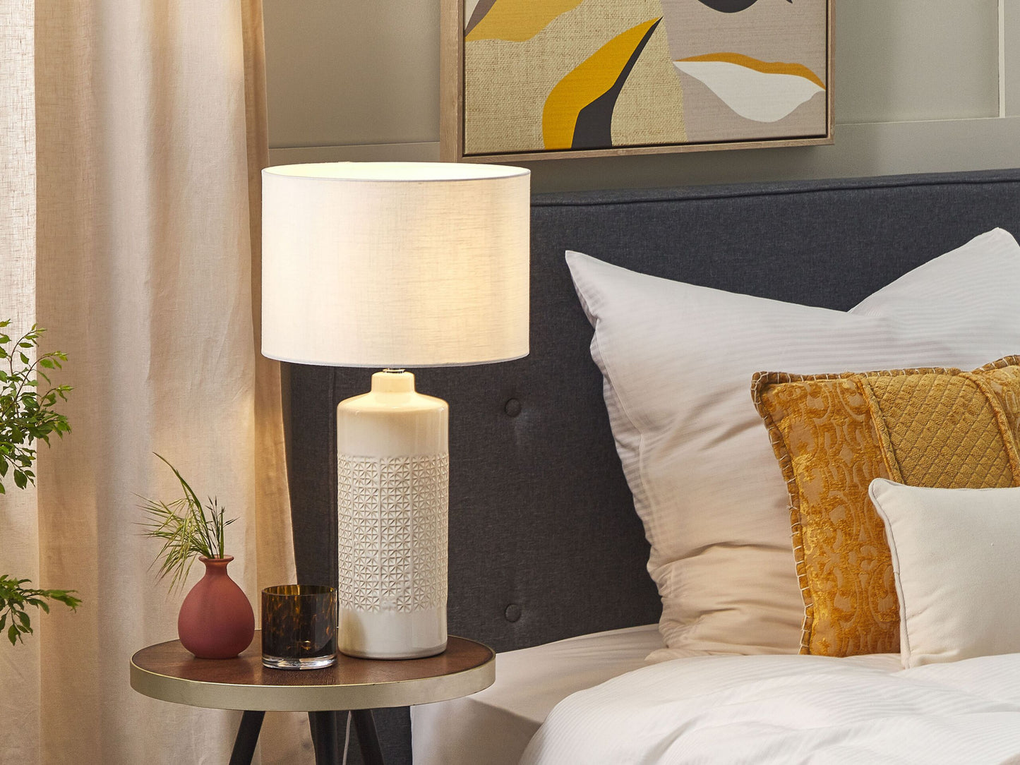 Tischleuchte ANSEBA Keramik Cremeweiss