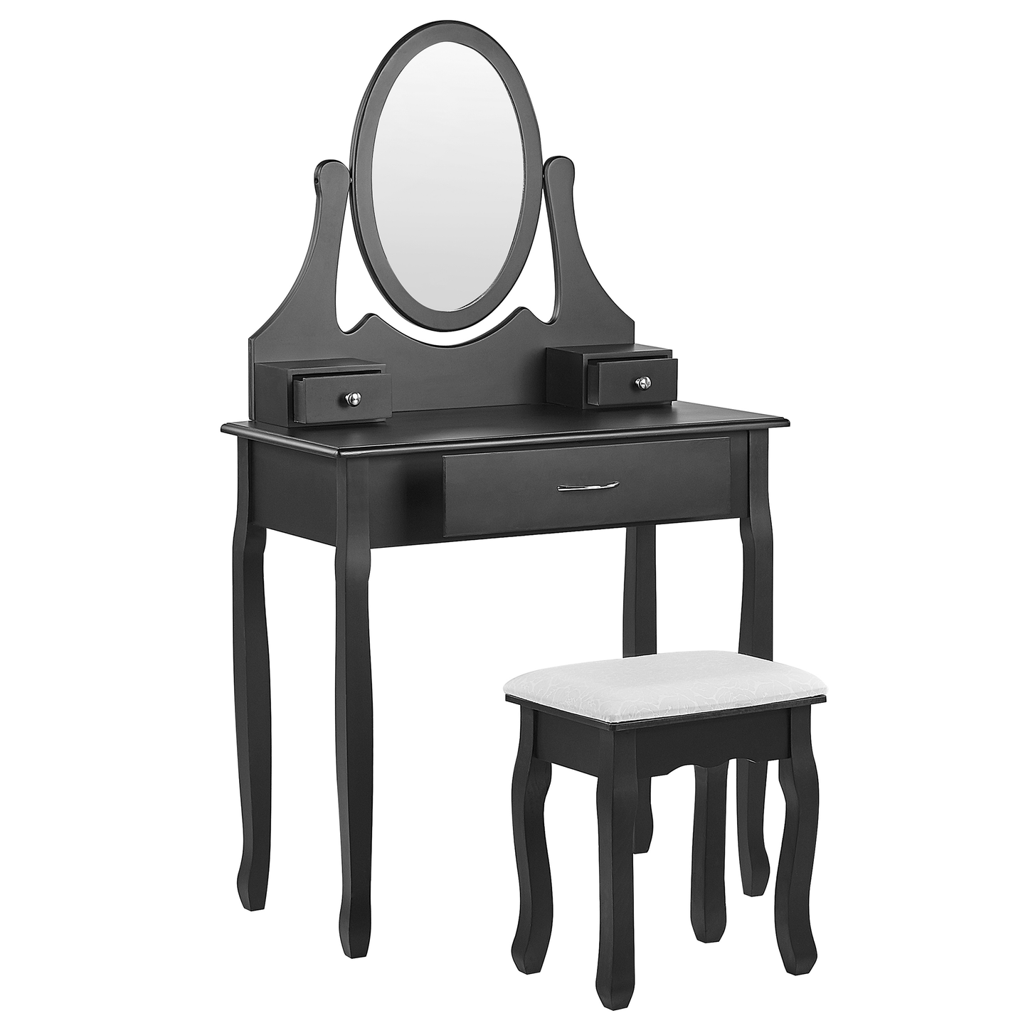 Schminktisch mit ovalem Spiegel Hocker 3 Schubladen schwarz ASTRE