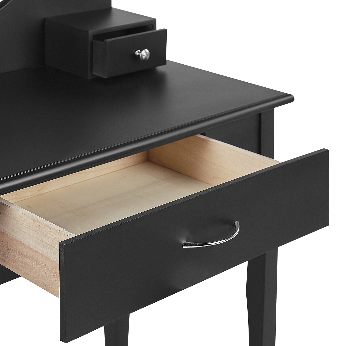 Schminktisch mit ovalem Spiegel Hocker 3 Schubladen schwarz ASTRE